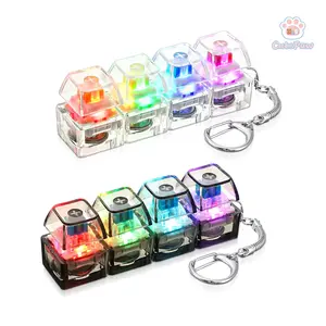 2 Pcs 4 in 1 Keyboard Fidget Toy Keychain, Clicky Button Toy Stress Relief Keychain with Swappable Keycaps, Mini Mechanical Key Fidget for Office Desk Focus Gifts (Clear Black)