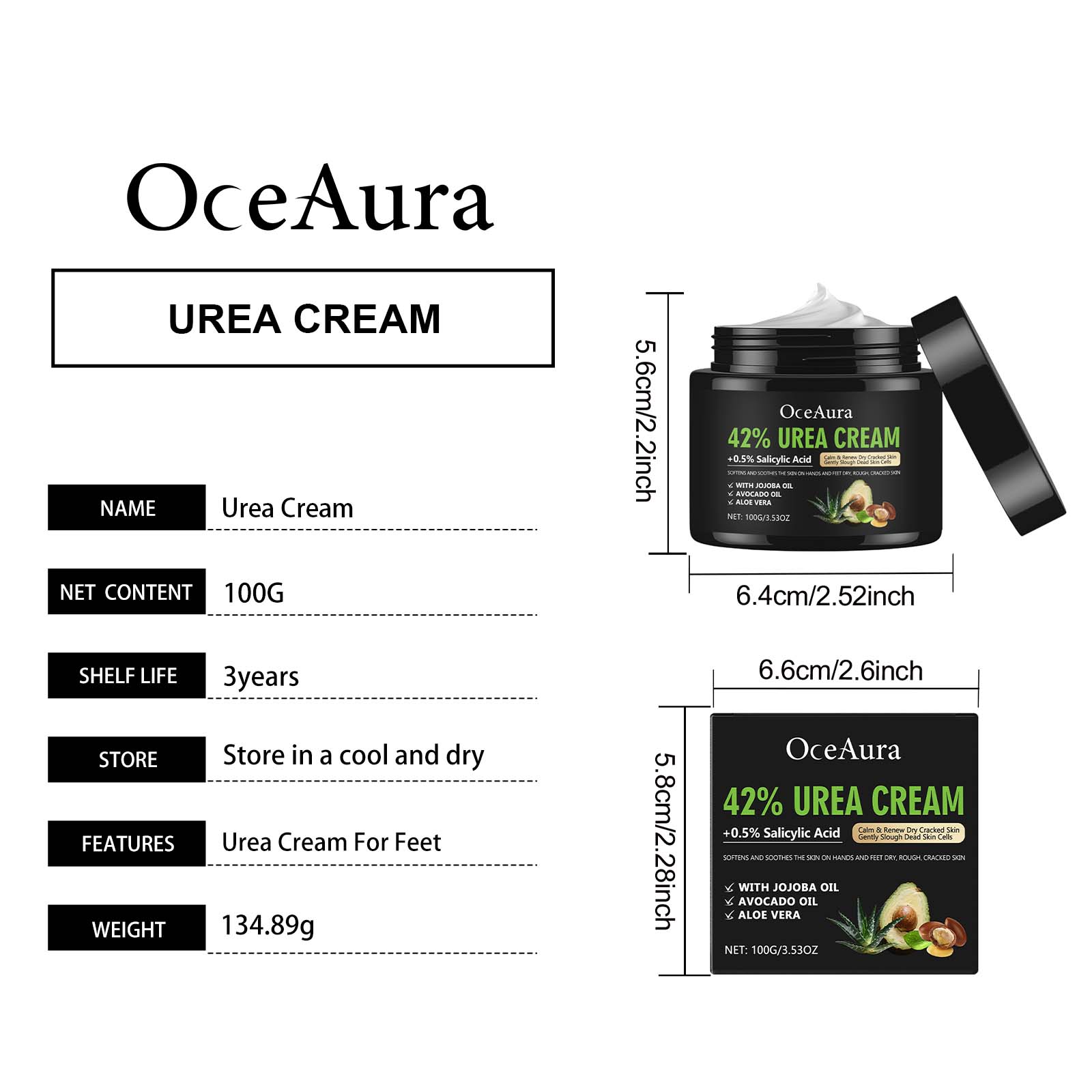OceAura Foot Moisturizing Cream Nourishes and hydrates to care for foot skin, lightweight and easily absorbed