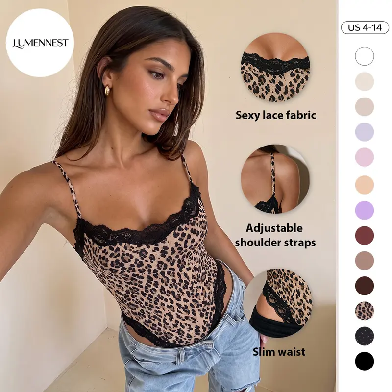 LUMENNEST Women's Lace Series Sleeveless Solid Color Bodysuit - Adjustable Shoulder Strap, Lace-Trim Detail, Soft Stretch, Breathable, Seamless Fitted, Lightweight Elegant Teddy Lingerie & Underwear for All-Day Ease