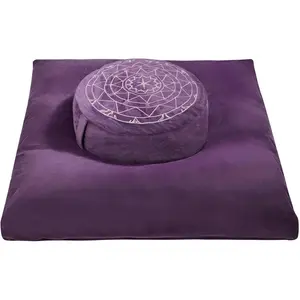 Meditation Cushion Set - Buckwheat Hull & Memory Foam Pillows, Ergonomic Support for Yoga, Mindfulness - Organic Velvet Cover, Large Size, Durable Comfort (Purple)
