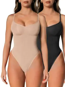 2 Pack Tummy Control Tank Bodysuit High Waist Thong Shapewear With Snatched Waist Multicolor Compression Fabric for Everyday Womenswear