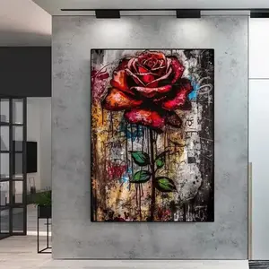 1 Piece Optional Wooden Frame Red Rose Home Decor Canvas Painting Graffiti Wall Art Colorful Wall Poster Print Picture For Modern Living Room Art HD Giclee Wall Poster Living Room Sofa Background Mural