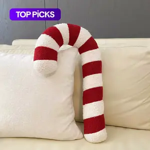 Christmas Decorative Striped Cushion, 1 Count Cute Warm Candy Design Pillow for Home Decoration, Bedroom Decor, Home Decor, Dorm Essentials