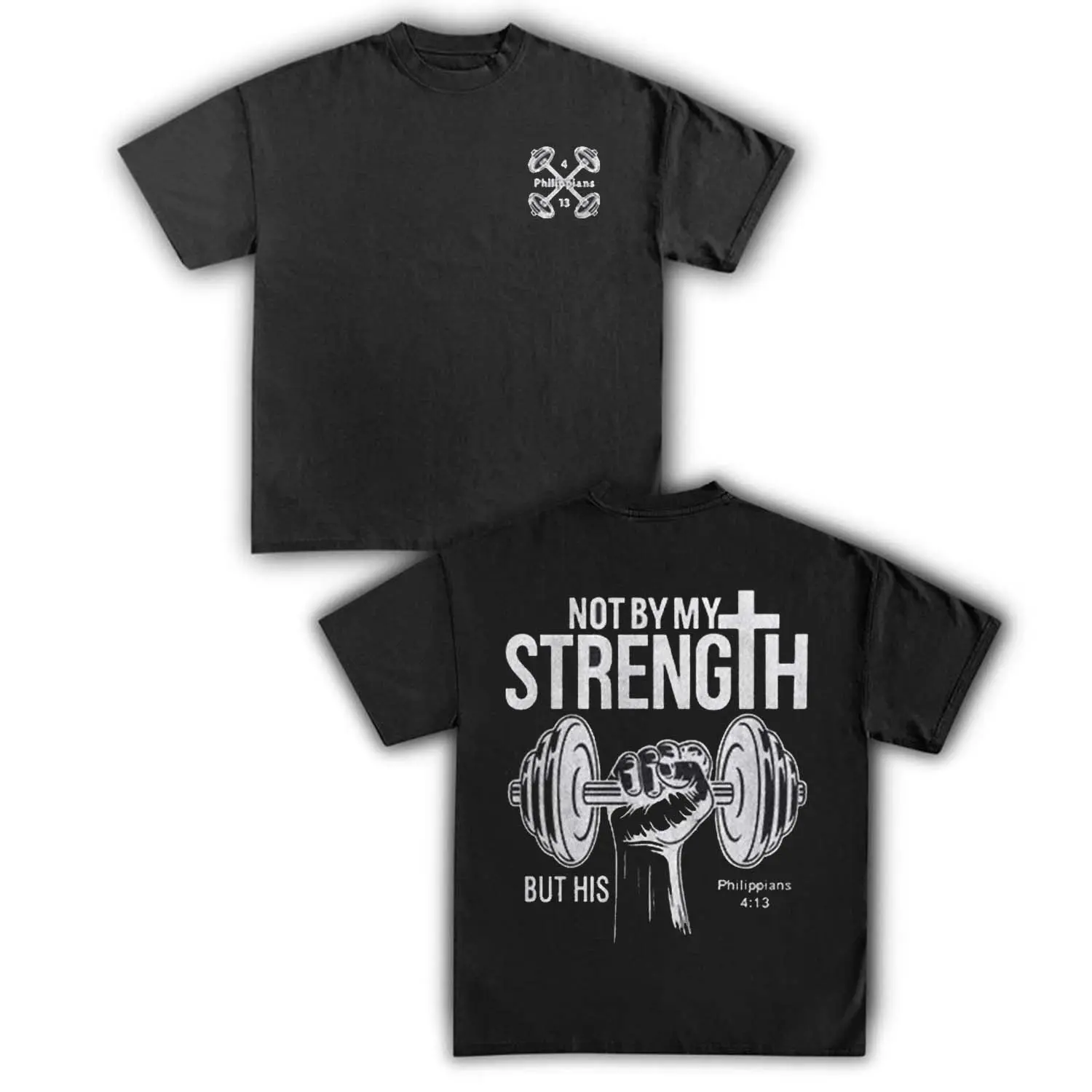 Unisex Not By My Strength But His Print Acid Washed T-shirt, 2-sided printed T-shirt, Gym Tshirt, Vintage Graphic Tee, Gift