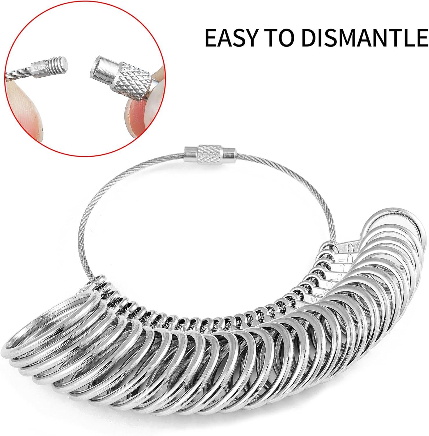 US Ring Sizer Tool Kit - Complete Finger Measuring Set with US Ring Gauges, Mandrel & Measuring Tapes