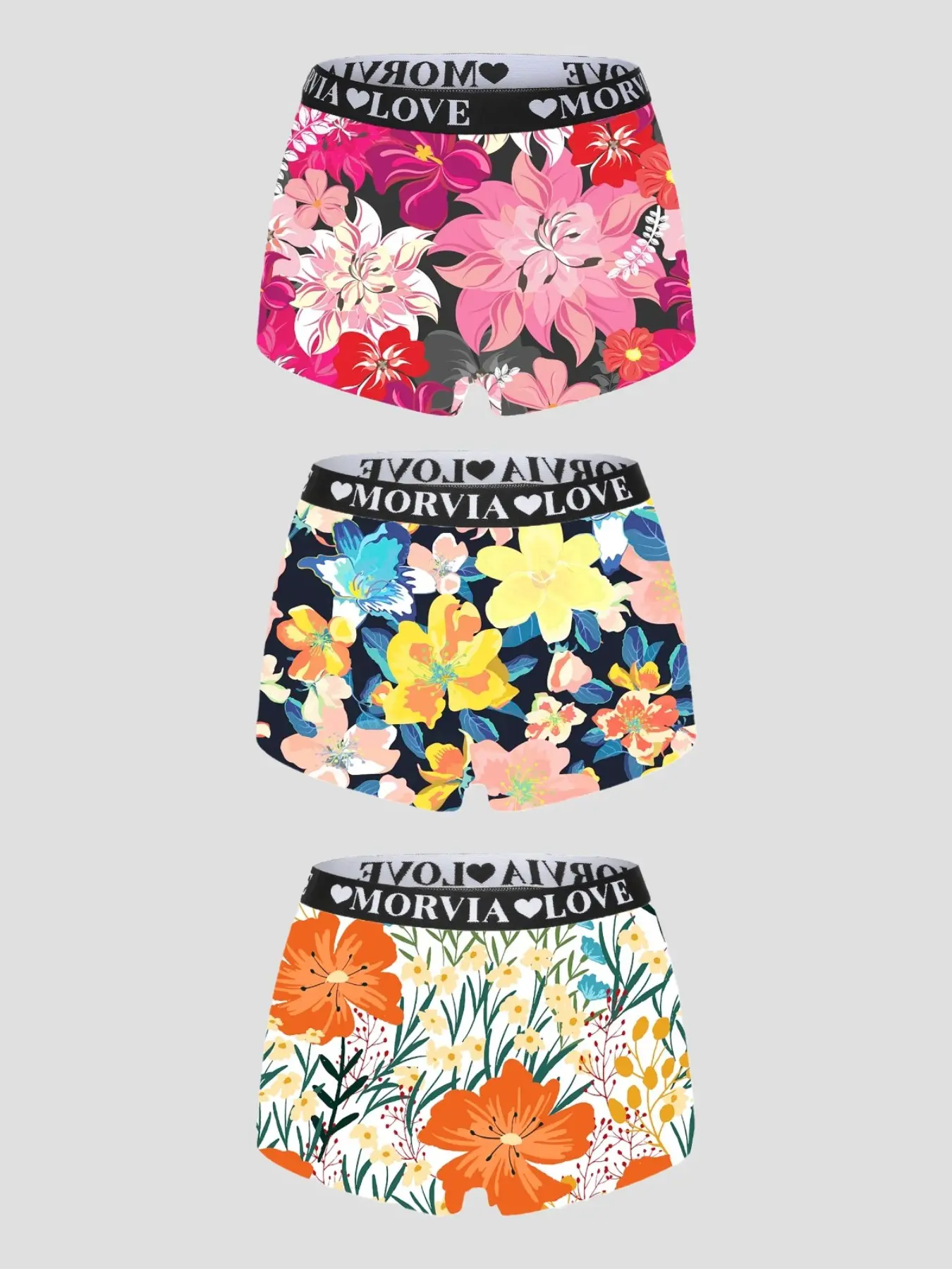 Morvia 3pcs Women's Panties Set, French Floral Design, Ultra-Stretch Fabric, No Binding Comfort, Quick Dry Breathable Material, Ideal for Daily Wear