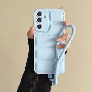 Phone Case For Samsung A36 A56 A17 A07 A26 A54 A55 A06 A16 A05s A14 A15 A34 A35 A53 5G Down Jacket Soft Case Lanyard Cover