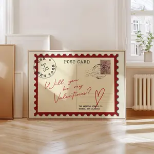 “Will You Be My Valentine?” Vintage Postcard Poster, Romantic Love Message Wall Art for Bedroom or Living Room, Sweet Gift for Girlfriend, Boyfriend or Couples on Valentine’s Day