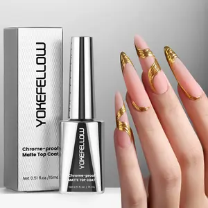 Yokefellow GleamTap Chrome-Proof Matte Top Coat, 15ml Powder-Resist Gel Nail Polish with a Smooth Velvet Finish - HEMA-Free Formula for Professional Manicure & Nail Art