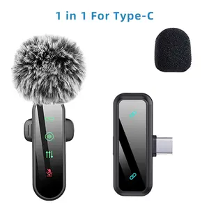 Pink 1 in 4 Lavalier Microphone Noise Cancelling Wireless Lavalier Mics With Wind Muff Lapel Mic For iPhone Android Camera 4 Pack LED Display