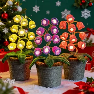 Handmade Crocheted Lily of the Valley LED Night Light with Blessing ,Christmas Decoration,Thoughtful Valentine’s Gift for Your Beloved, Warm Bedside,  Warm-light home desk decor,