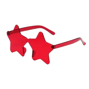 Star-Shaped Rimless Sunglasses in Deep Red – Retro-Futuristic Vibes Meet Y2K Style | Transparent Candy Gradient Lenses Create a Playful, Colorful Look | Unisex Fashion Sun Glasses Perfect for Parties, Street Style, and Daily Wear