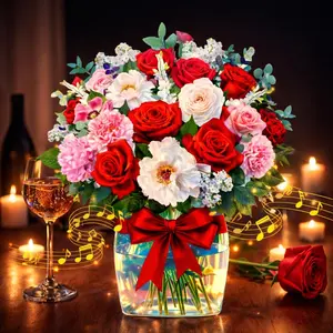 Rose Card with Music and Light, Valentine Card with Roses, Flower Bouquet 3D Gift Card, Valentines Day Gifts Mothers Day Gifts for Women Mom Wife(Rose)