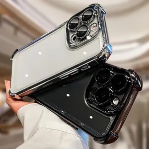Luxury Plating Clear Phone Case For iPhone 17 16 15 14 13 12 11 Pro Max Lens Protection Case Back Cover