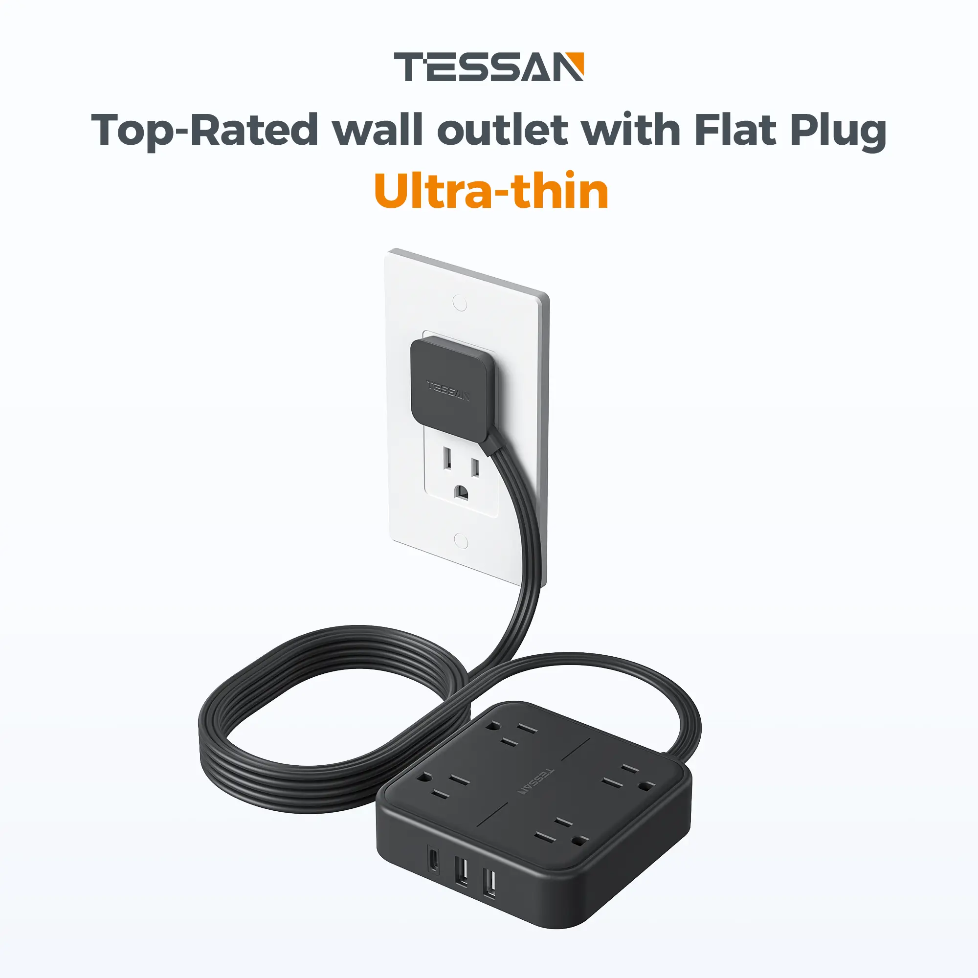 SummerGarden TESSAN Flat Plug Surge Protector Power Strip, 30W Fast Charging Station with 4 AC Outlets & 4 USB-C Ports, 5FT Flat Extension Cord, Wall Mount for Home, Office & Dorm
