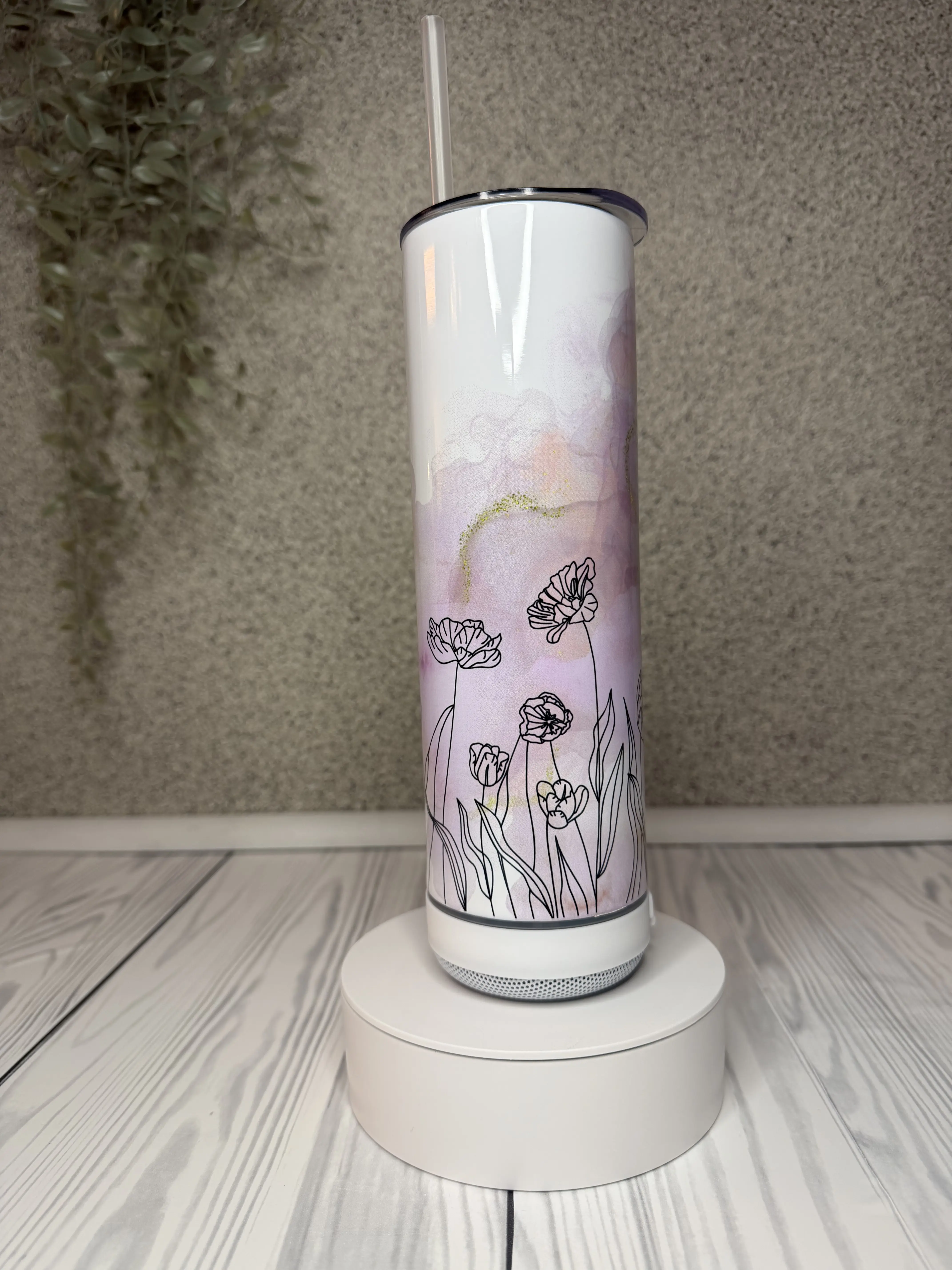 20oz Tumbler with Bluetooth Speaker Poppy Mornings