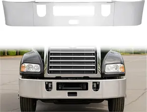 Front Bumper Compatible with All Mack Set Forward Axle CHU and Pinnacle Models W/O Fog Light Cutouts Steel Chrome Silvery 3PCS