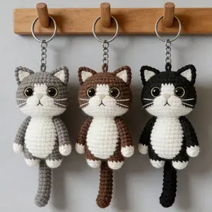 Beginner DIY Crochet Kit, Create 3 Adorable Amigurumi Cats (//), Simple Handmade Gift Set, Complete Beginner Craft Kit
