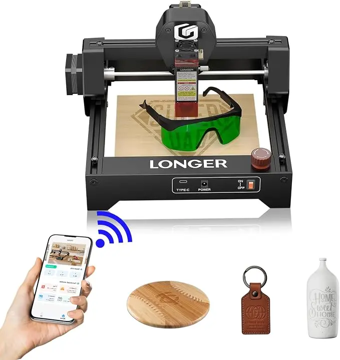 LONGER Ray5 mini 2.5W Laser Engraver, 32-Bit High-Speed 12000mm/min, 0.04mm Compressed Spot, WiFi APP Control, 130×140mm Engraving Area, Offline Engraving, Eye Protection for Wood, Acrylic,