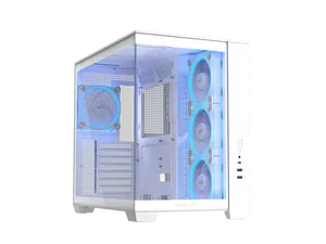 ASUS A32 PLUS White ATX gaming PC case, support 360mm radiators and 420mm graphics cards, dual-chamber chassis for independent cooling zones, four pre-installed ARGB fans and clean cable management