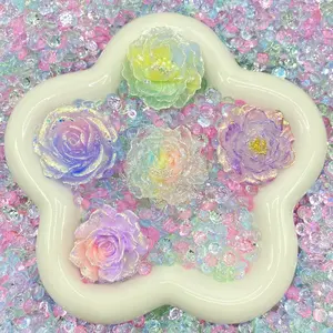 Cotton Candy Floral Resin Cabochon Mix with Rhinestones – Assorted Flower Resin Charms for Whipped Cream Glue, Resin Art & Mirror Decoration