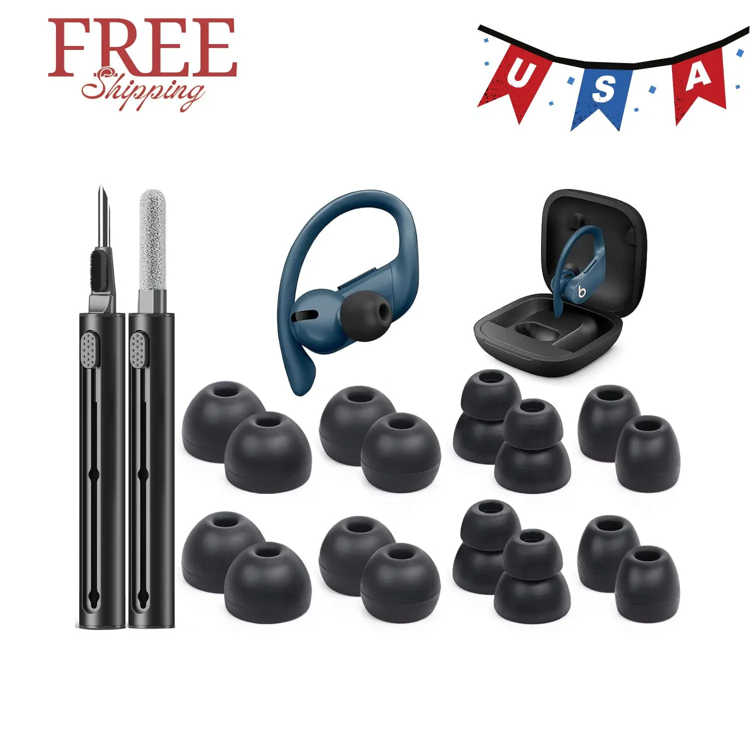 8 Pairs Replacement Ear tip for Powerbeats Pro （Black）