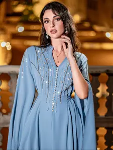 Women's Casual Pearl Decorated Muumuu Dress Abaya, Modest Muslim Outfits, Long Sleeve Loose Fit, Stylish and Comfortable Fashion