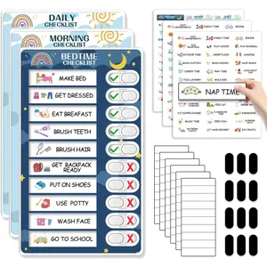 Upgraded Slider 3 in 1 Bedtime/Morning/Daily Routine Chart for Kids, Magnetic Chore Chart, Visual Schedule for Kids Toddlers Schedule Board for Home