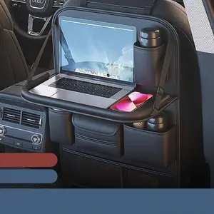 Multifunctional Car Seat Back Storage Bag with Foldable Table Tray, Rear Seat Organizer & Kick Mat, All-in-One Car Dining Table & Storage Box, Waterproof Organizer for Kids Travel, Road Trip Essentials