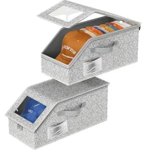 2 PCS Stackable Hat Storage for Baseball Caps, Holds up to 24 Caps Hat Organizer for Closet, Sturdy Snapback Boxes for Men with Cardboard, Grey