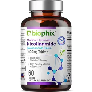 Biophix Maximum Strength Nicotinamide 1000 mg Tablets - Flush-Free Sustained Release Vegan Supplement for Energy & Skin Health - 60 Tablets