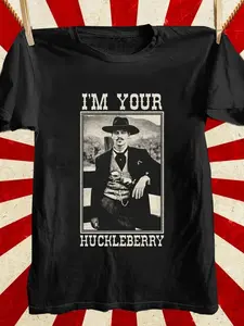 Men's Oversized I'm Your Huckleberry Graphic T-Shirt - Vintage, Classic Tombstone Movie Doc Holliday Print Tee, Crew Neck, Retro 90s Western Cowboy Style, Movie Quote Shirt for Film Fans & Western Enthusiasts, Black Distressed Streetwear