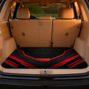 1pc, Vehicle Cargo Mat with Red Edges on Black Grid graphic, universal trunk liner for SUV, sedan, or wagon, perfect for family travel, pet-friendly trips, business use, and vehicle interior decoration | Vehicle Boot Liner