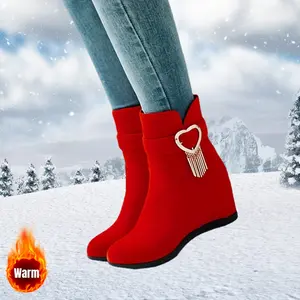 [Red Ankle Boots] High Heel Red Ankle Boots | Festive Heart Charm And Fringe Detail, Zip Closure, And Rubber Sole | Perfect for Dressy Occasions Girl Women