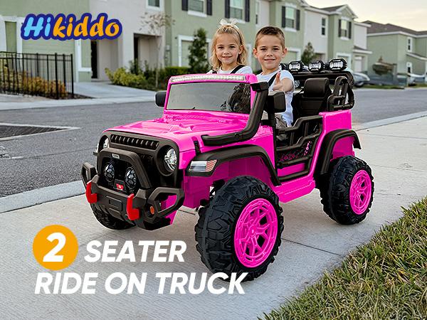 Hikiddo 24V 4WD Ride on Toy, 2-Seater Kids Ride-on Truck Electric Car for Kids Boys w/Remote, Bluetooth