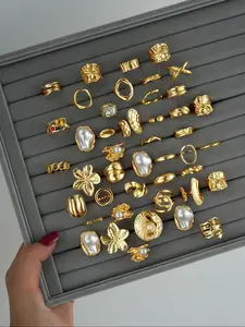 Fashion Geometric Flower Ring Set for Women, Zinc Alloy Imitation Pearl Dainty Stacking Rings, Perfect Gift for All Occasions