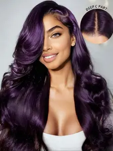 Dark Purple 13x4 HD Transparent Body Wave Lace Front Wigs 1 80 Density Lace Closure Wigs Purple Colored Water Wave Lace Frontal Wigs For Women