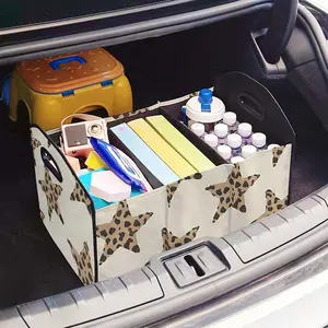 Tiger Print Star Pattern Car Storage Box, Foldable Trunk Organizer with Dividers, Multi-Functional Vehicle Holder, Automotive Organizing, Car Organization Supplies, Car Storage Organizers