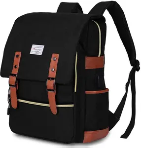 Modoker Vintage Laptop Backpack for Women Men,Travel Backpacks with USB Charging Port Fashion Backpack Fits 15.6Inch Notebook, Black