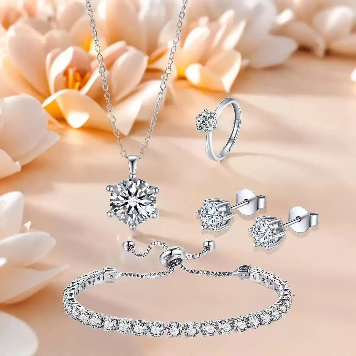 Stroboscopic 3-Piece Jewelry Set for Women - Necklace, Earrings, Ring, High-End Light Luxury Exquisite Versatile New Arrival, Ideal Gift for Girlfriend, Jewelry For Women