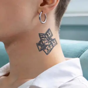 Realistic Side Neck Gold Temporary Fake Tattoo Sticker, Waterproof Long-Lasting 7-15 Days, Semi-Permanent Herbal Tattoo Patch
