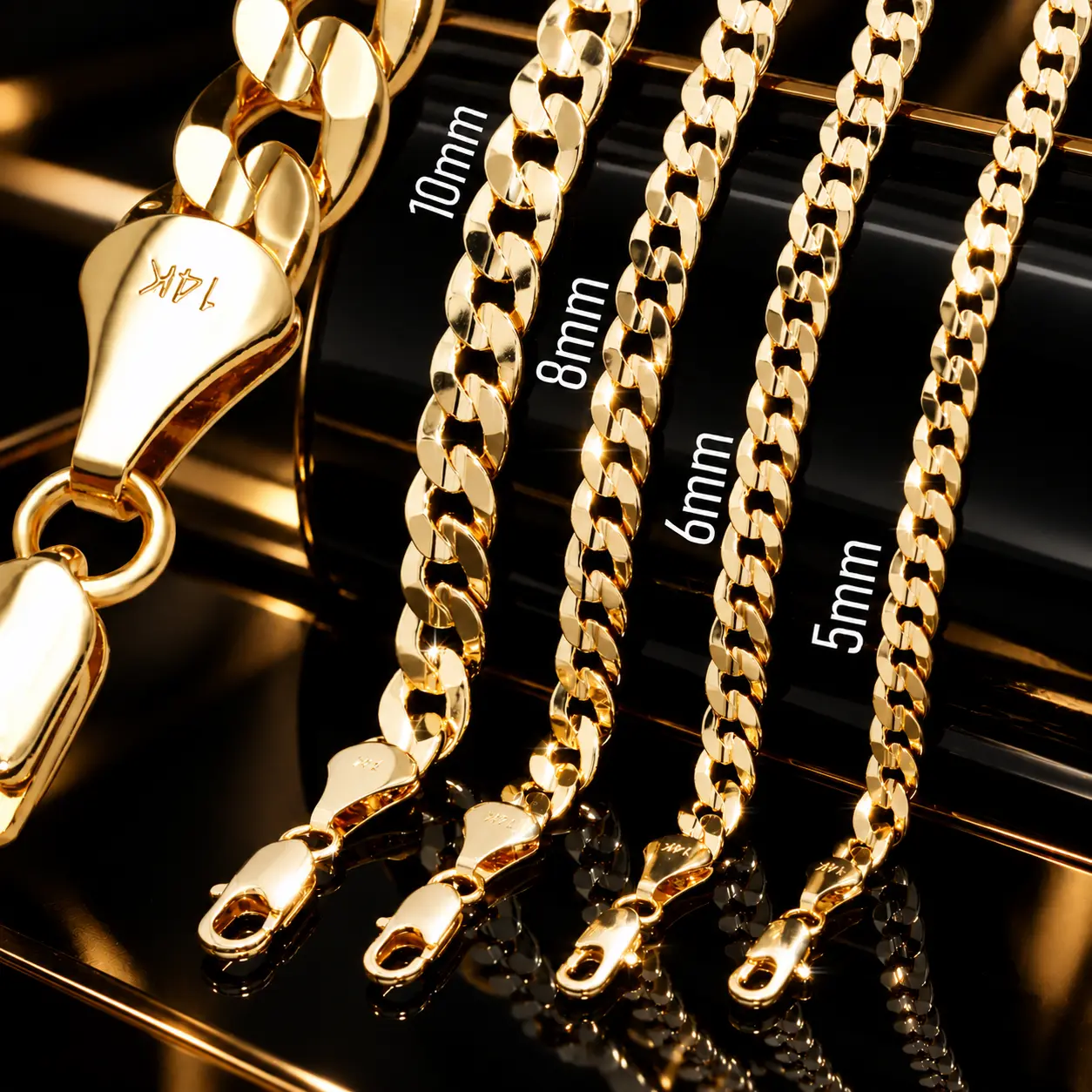 BlingKingStar - 14K Real Gold-Plated Cuban Chain Necklace Elegant Fashion Jewelry for Women & Men | 5mm, 6mm, 8mm & 10mm - 20", 24" & 30" Inches, Concave Miami Cuban Link, Upgraded Shine, Diamond Cut, Tarnish-Free, Gold-tone Necklace, Father's Day Gift