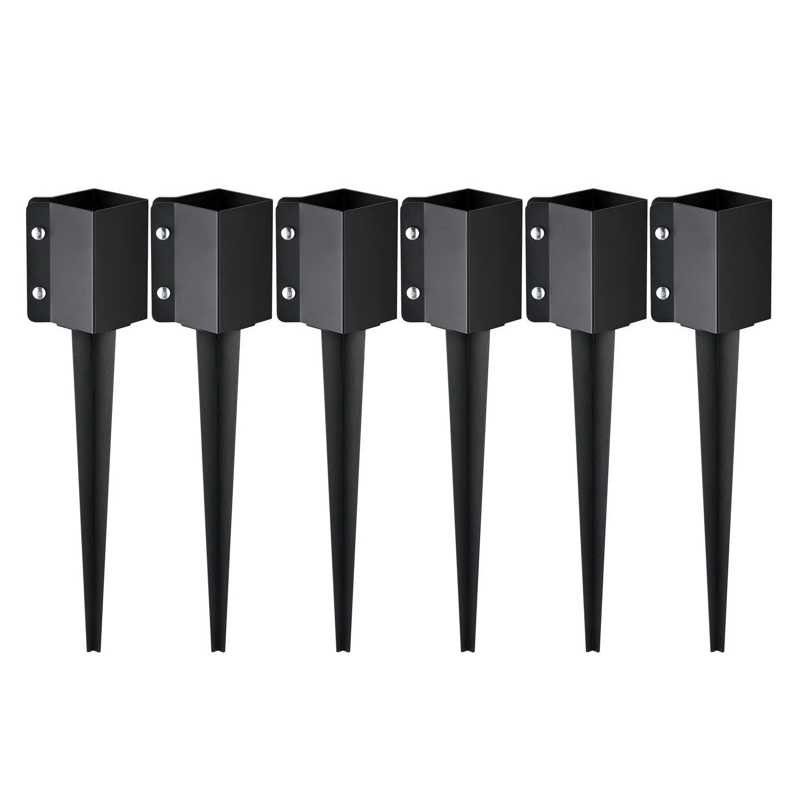 VEVOR 6-Pack Square Spike Fence Post Anchor Ground Stakes, 24x4x4in Outer Diameter, 3.5x3.5in Inner Diameter, Hard Steel Black Powder-Coated Outdoor Stakes for Mailbox, Deck, Wooden Timbers, DealsForYouDays, Father's Day Gift, Extends Its Lifespan