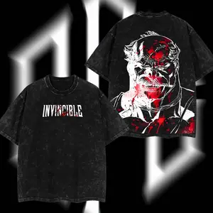 SuperStyle Limited Edition Conquest Viltrumite Invincible War Superhero Comics Double Print Lightweight Acid Washed Oversize Seamless Fabric Apparel, Men's Short-Sleeve Graphic Cotton Streetwear T-Shirt MO2