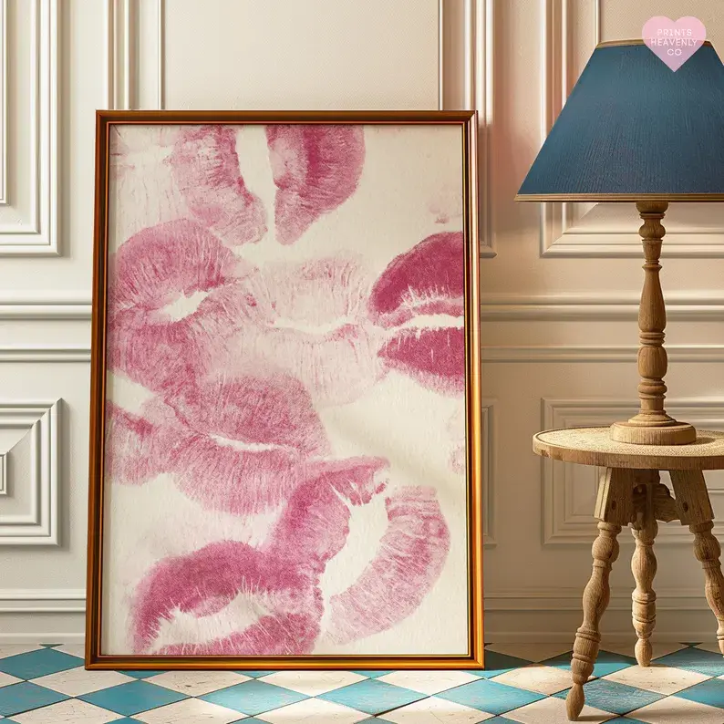 #1 Poster Kiss Marks , Kisses Wall Art, Lipstick , Girly , Pink Preppy , Girly Wall Art, Preppy Wall Art, Aesthetic (unframed) sohochic