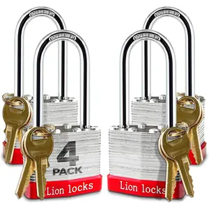 4Keyed-Alike Padlocks with 2" Long Shackle, 8 Keys, Hardened Steel Padlock, Pick-Resistant Brass Pin Cylinder (Pack of 4)