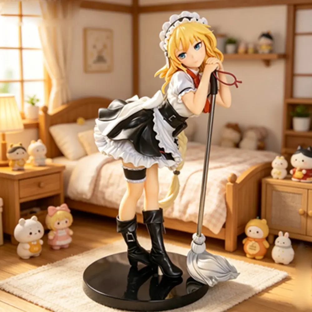 One Piece Girls' Frontline G36 Maid Version Figure, Anime Girl with Mop Pose， G36 Collectible Statue, Girls' Frontline Anime Figure in Maid Outfit，Girls' Frontline G36 Action Figure, Maid Form with Cleaning Pose, Figurine Collectibles