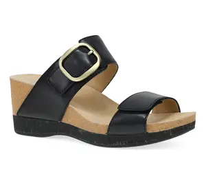 Dansko Shannon Black Burnished Nappa Leather Wedge Sandal