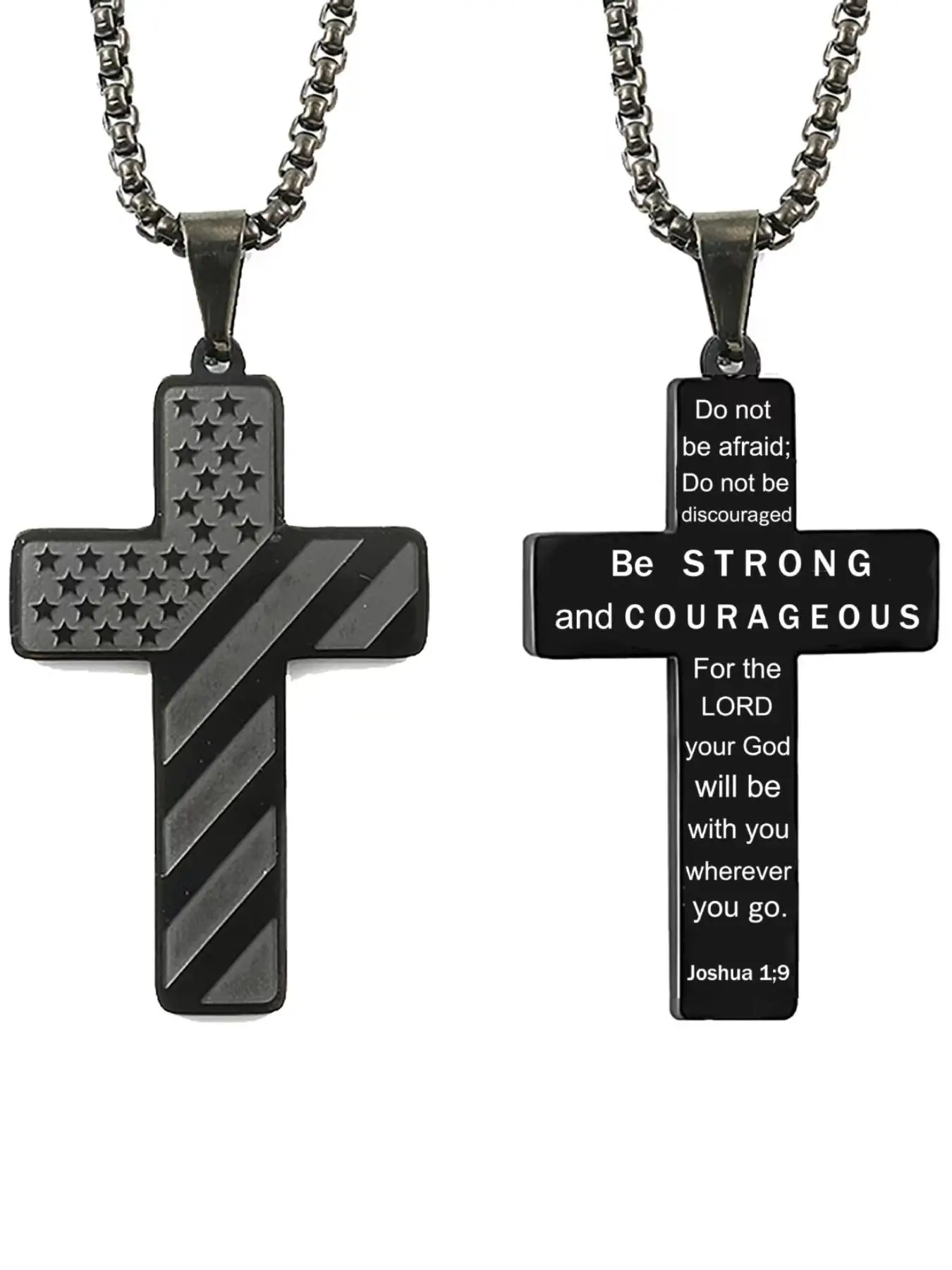 Men's Cross Pendant Necklace, Hip Hop Punk Titanium Steel Jewelry, Trendy All-match Flag & Letter Detail Accessory