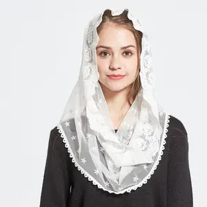 Embroidered Lace Chapel Veil Infinity Mantilla Veils for Catholic Church Latin Mass Head Covering Scarf Elegant Design